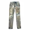 Nowy styl ciężki przesadzony atrament Dirty Effect Slim Jeans Men T2gr#