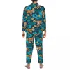 Home Clothing Yellow Tiger Pajama Sets Autumn Lotus Pond Leaf Print Kawaii Room Sleepwear Men 2 Pieces Vintage Oversized Graphic Nightwear