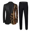 Fi Erkekler Lüks Sequin Suit 2 Parça Siyah / Mavi / Altın Klasik Düğün Dans Partisi Sahne Dr Men Blazer Ceket Pantolon A27D#