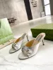 2024S Desginer lady sandals Horsebit kitten heels slide sandal crystal-embellished satin mules heels leather high heels open toe white black leathers