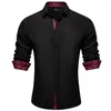 Men's Dress Shirts Designer Solid Black Shirt Long Sleeve Business Casual Social Blouse With White Dot Contrasting Cuff Collar