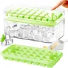 Baking Moulds Ice-Cube Tray With Lid And Bin Trays For Freezer 32 Pcs Mold (Green)