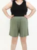 Kvinnors shorts plus storlek Casual Elastic midja knälängd curling Bermuda dragsko sommar B4mm#