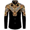 2024 Luxury Golden FR Chain 3D Print Men LG Sleeve Shirt Casual Mens Designer Clothing Streetwear Lapel Butt Shirts B3L8#