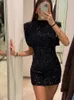 Sleeveless Shiny Sequin Mini Dres Elegant High Waist Slim Aline Dresses 2024 Female Party Club Robes 240319