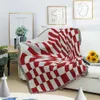 Couverture à carreaux bleu rouge couverture de canapé couvertures nordiques vintage pour lits coton tricoté tapisserie décoration de la maison couvre-lit 240325