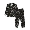 Hemkläder Bright Star Pyjamas Set Autumn Svart Silver Shiny Stars Tryck Lovely Night Sleepwear Man Two Piece Casual Overdimensionerad nattkläder