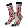 Men's Socks Red Poppies Embroidery Flowers Male Mens Women Summer Stockings Hip Hop