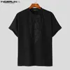 Męskie koszulki 2023 Mężczyzn T Shirt Lace Patchwork Patrz przez lato O-Neck krótkie rękawie Camisetas Streetwear Mode Mężczyźni Ubranie S-5XL24328