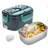 2 in1 Home Car Electric Lunch Box Stainless Steel Food Heating Bento 12V 24V 110v 220V Heated Warmer Container Set 240320