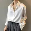 Silk Korean Office Ladies Elegant Shirt Blouse Women Fashion Button Up Satin Shirt Vintage White Long Sleeve Shirts Tops 11355 240322