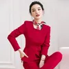Calças femininas de duas peças moda mulheres ternos de negócios com calça e jaqueta define blazer vermelho senhoras trabalho escritório uniforme estilos pantsuits