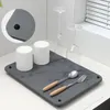 Tapis de Table tapis de séchage de vaisselle blanc antidérapant comptoir de cuisine en diatomées à séchage rapide avec pour salle de bain sûre