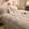 Yatak takımları ev tekstilleri Kore prenses tarzı yorgan kapak yatak etek yastık kılıfı 4pcs kabarcık iplik dantel yorgan kral boyutu