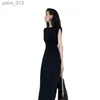 Basis Casual jurken Mouwloze jurk One-shoulder zwarte niche bodycon vintage avond lange streetwear dames zomer yq240328