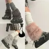 Meias femininas Harajuku malha com nervuras perna mais quente colorblock capa de bota de pelúcia empilhada