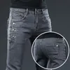 2022 Cott Men jeans byxor snörning upp denimbyxor svarta byxor mager smala hiphop sportkläder elastiska midja manliga byxor f0px#