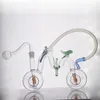 Unik cykelform Glasolja Burner Bongs Hookahs Färgad dubbel matris perc honungskaka vattenrör dabriggar med 10 mm manlig glasoljebrännare rör och slang