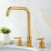 Badezimmer-Waschtischarmaturen, Waschbecken, verschmutztes Messing, breiter Mischer, drehbarer Wasserhahn, kalt, Doppelgriff, Gold/Schwarz/Chrom