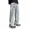 Cat Claw Jeans en denim perforé pour hommes Fi Brand Hole Wed Straight Loose Street Polyvalent Hip Hop Pop Street Pantalon f5q0 #