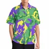 Mardi Gras Camo Chemises décontractées Camoue colorée Chemise hawaïenne à manches courtes Blouses tendance Homme 3XL 4XL p9ih #
