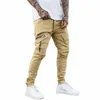 Calças de carga de bolso lateral dos homens Zipper Preto Cinza Khaki Hip Hop Casual Masculino Corredores Calças Fi Streetwear Pantales Hombre l8Yc #