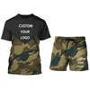 Heren Trainingspakken Aangepast Logo 2 Delige Set Zomer Voor Mannen Camouflage Pak Met Korte Mouwen Patchwork Casual Ademende Sportkleding Mannelijke drop D Otq0Y