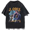 J Cole grafisk t-shirt vintage 90-tals rappare hiphop överdimensionerad sommar t-shirts män kvinnor fi cott svart tee skjorta streetwear