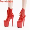 Boots Women Platform Shoes Party 15cm High Heels Red Pole Dancing Stiletto Pumpar Cross Lace-up Sexy Short for Nightclub Stage