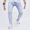 uomini eleganti fori W blu skinny jeans da motociclista slim stretch Distred Cott pantaloni da jogging pantaloni in denim 88wR #