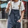 retro Cargo Overalls Navy Deck Denim Bib Overalls Wed Denim Straight Jeans Japanese Men's Pocket Jumpsuit Trendy Street Wear 58DR#