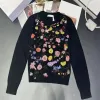 Pull pour femmes 100% en cachemire tricot top top foman pull pullor tricot à manches longues rond des pulls de fleurs brodés