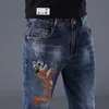 Fi Slepen Borduren Mannen Jeans Hoge Blauwe Kleur Denim Broek Hip Hop Mannen Broek Slepen Patroon Slim Fit dropship Q7eP #