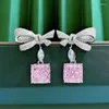 Studörhängen S925 Silver Fashion Bow Pink Diamond Women's 10 Gemstone Versatile Earring Jewelry