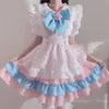 プラスサイズ5xl女性メイド衣装コスプレアニメロリータ衣装かわいい猫ピンクブルーレーストリムApr Cat Paw Lolita Dres Full Set B29o＃