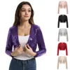 belle Poque Women Coats Shining Sequined Lg Sleeve Cropped Length Open Frt Bolero Shrug Party Wedding Club Jacket Tops New 23rV#