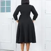 Robes décontractées Robe à taille haute à manches longues pour femmes Monochromatique Sexy Col en V Grand ourlet Mode de printemps