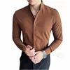 Style chinois Chemise à col debout pour hommes Couleur unie Casual Busin Dr Chemises Lg Manches Slim Social Party Tuxedo Blouse D3Ww #