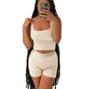 Casual Workout Sets 2 Stück Outfits für Frauen Geripptes Crop Tank Top Hohe Taille Yoga Shorts Lounge Wear Trainingsanzug R8oG #