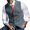 Hommes formel gilet Vintage Plaid Casual Herringbe Tweed Slim Fit costume gilet garçons d'honneur smoking pour mariage veste à manches 75Fp #