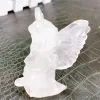 Skulpturer 8.5 cm Natural Rose Quartz Gemstone Crystal Carving Angel Crafts Lucky Healing Reiki Home Decoration Gift 1st