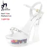 Kleid Schuhe Frauen Transparente Leuchtende High Heels 14CM Leuchtende Plattform Nachtclub Sandalen Luxus Strass Sommer Party