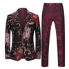 ピンクのズボン付きレッドメンズ刺繍スーツジャケット2ピース高品質の男性drコートブレザーパンツビッグサイズM-5xl 6xl 3317＃