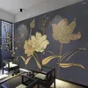 Duvar Kağıtları Milofi Özel Büyük Duvar Kağıdı Mural 3D Atmosferik Güzel Avrupa Çiçekleri Altın Kabartmalı Çizgiler Tv Arka Plan Mura