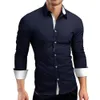 Busin Dr Men Shirt Ctrast Color Single-breasted Turn-down Collar Camisa masculina branca brilhante para trabalho h6aj #