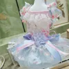 Dog Apparel Handmade Clothes Pet Supplies Princess Dress Cute Girl Pink Lace Hollow Out Light Blue Skirt Tulle Tutu Holiday One Piece