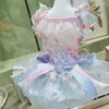 Vêtements pour chiens Vêtements faits à la main Fournitures pour animaux de compagnie Robe de princesse Jolie fille Rose Dentelle Creux Out Jupe bleu clair Tulle Tutu Vacances One Piece