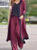 Zanzea Femmes Printemps Solide Couleur Ensembles Col V Manches Longues Cardigan Manches Réservoirs Tops Fi Travail OL Jambe Large Pantalon Survêtement X9oQ #