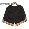 Rhude American High Street Fabric dragkedja Pocket Shorts Mens Rainbow Ribbon Drawstring Sports Casual Pants