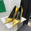 Üst düzey metal süslemeler dekorasyon yüksek topuklu ayakkabılar sivri ayak parmağı pompalar 105mm altın metal buzağı lüks elbise ayakkabı akşam parti düğün topuklu fabrika ayakkabı